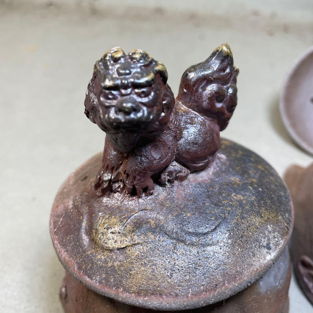 備前焼　備前手造り龍宝瓶　獅子宝瓶 在銘 ２点セット 煎茶器 急須 煎