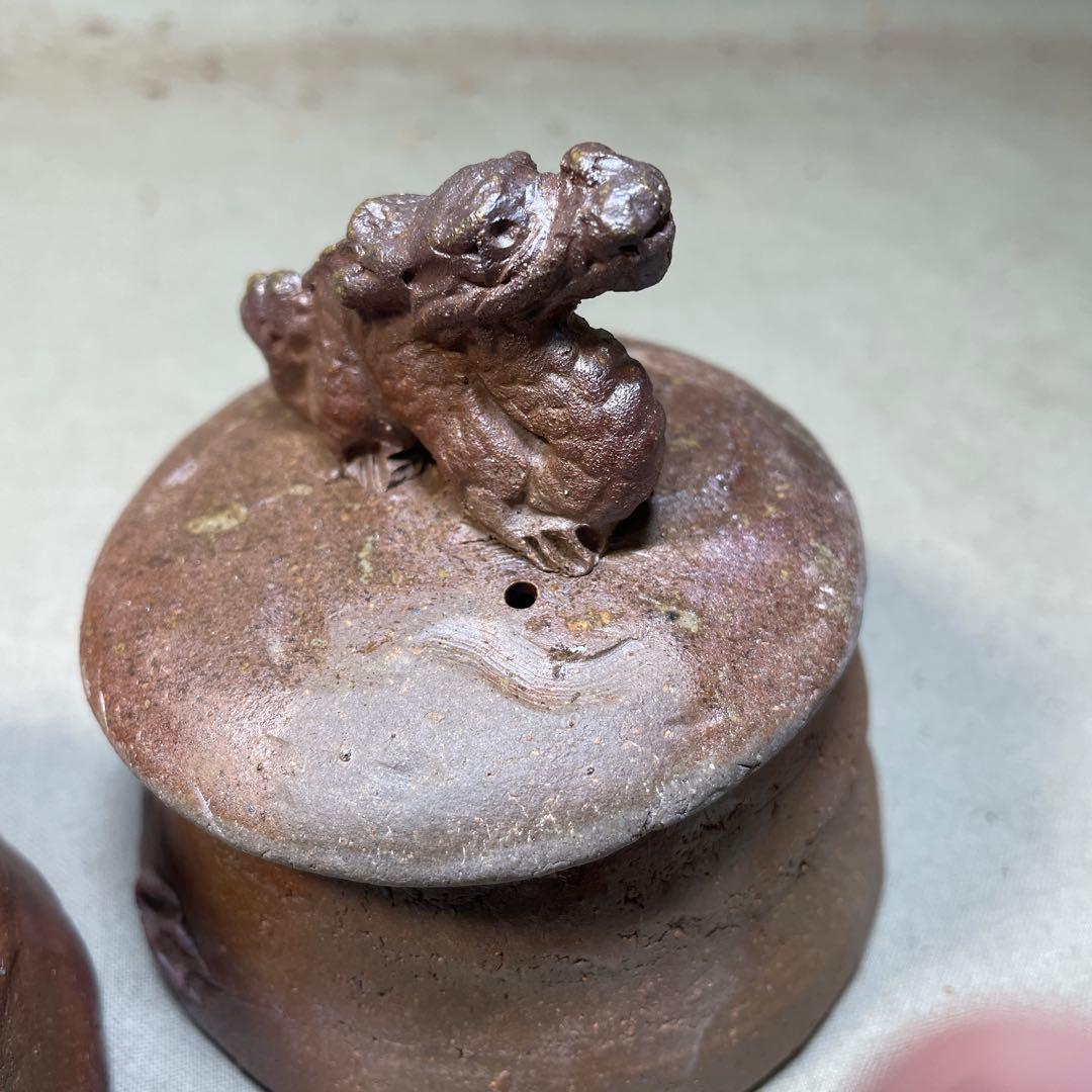 備前焼　備前手造り龍宝瓶　獅子宝瓶 在銘 ２点セット 煎茶器 急須 煎