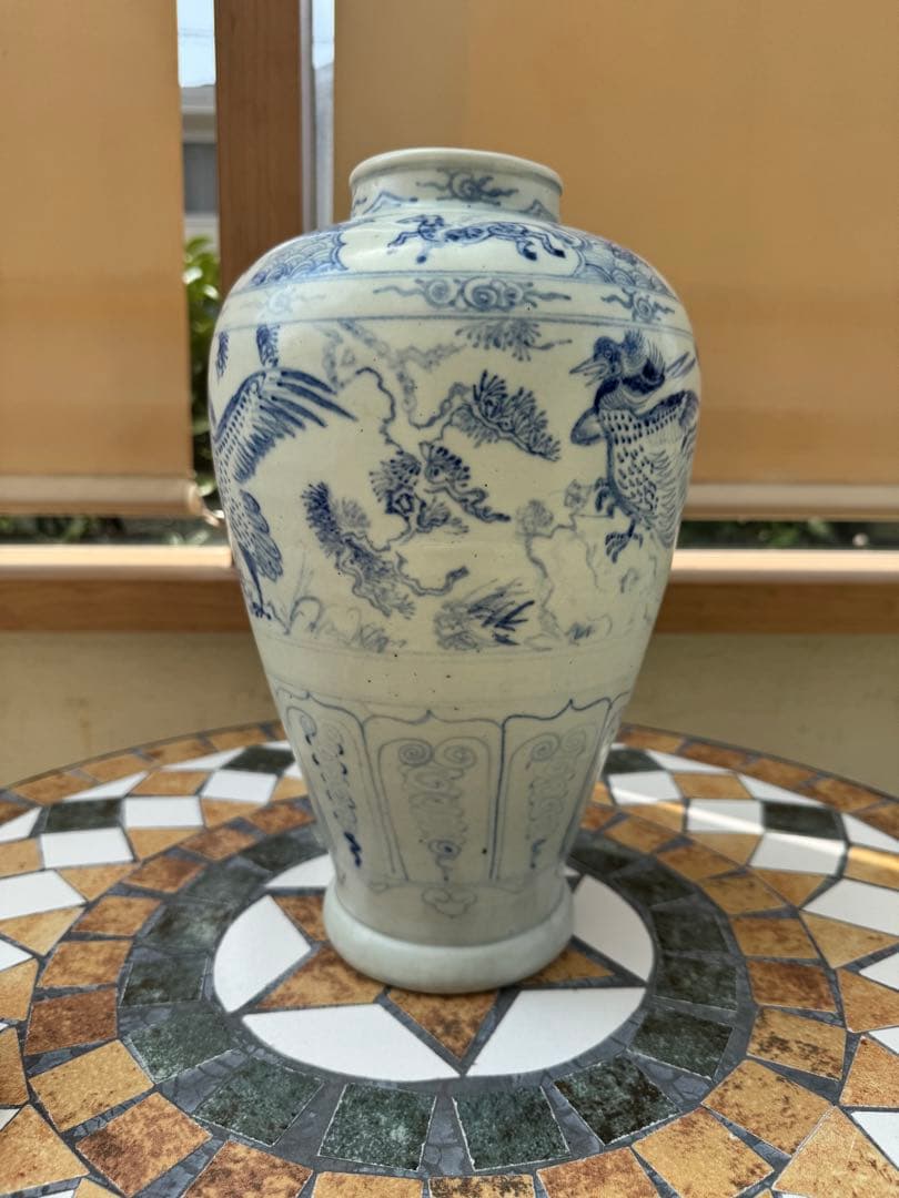 古美術　安南焼　ベトナム　鳥紋　染付　花瓶　壺　陶磁器　骨董