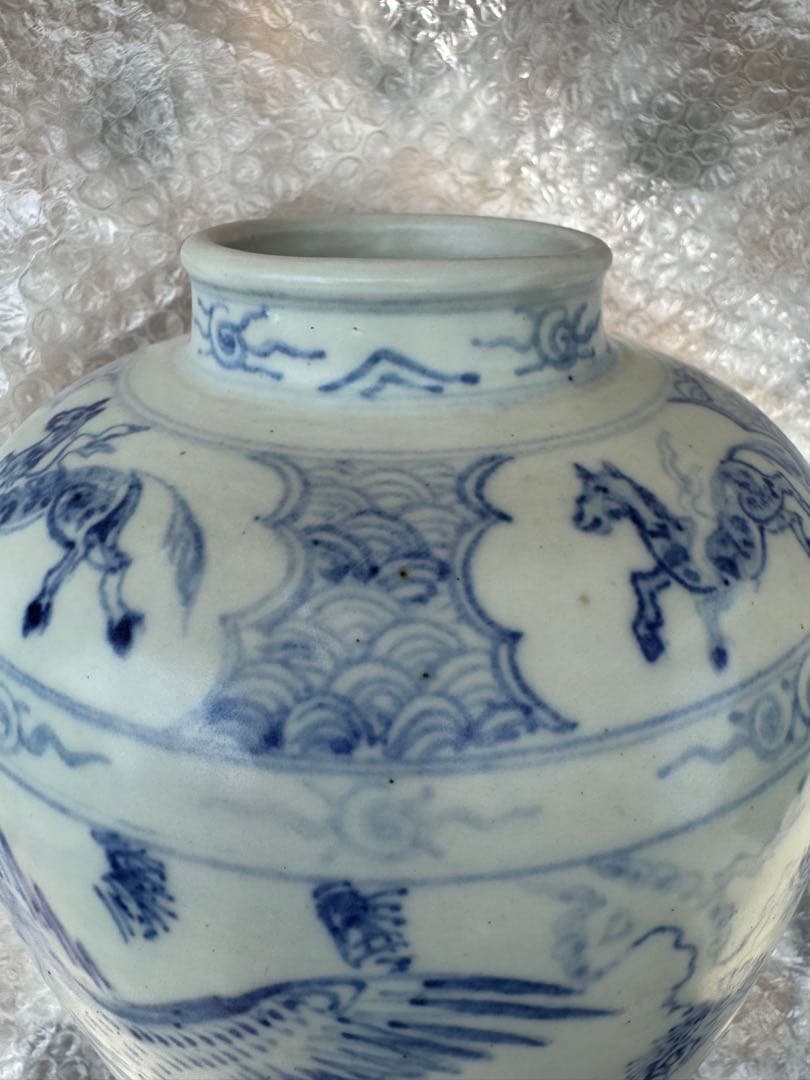 古美術　安南焼　ベトナム　鳥紋　染付　花瓶　壺　陶磁器　骨董