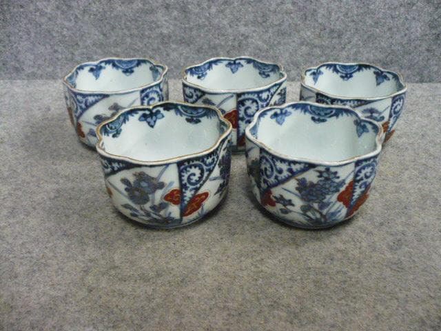伊万里焼染付唐草に花図向付 5個 [B31558]