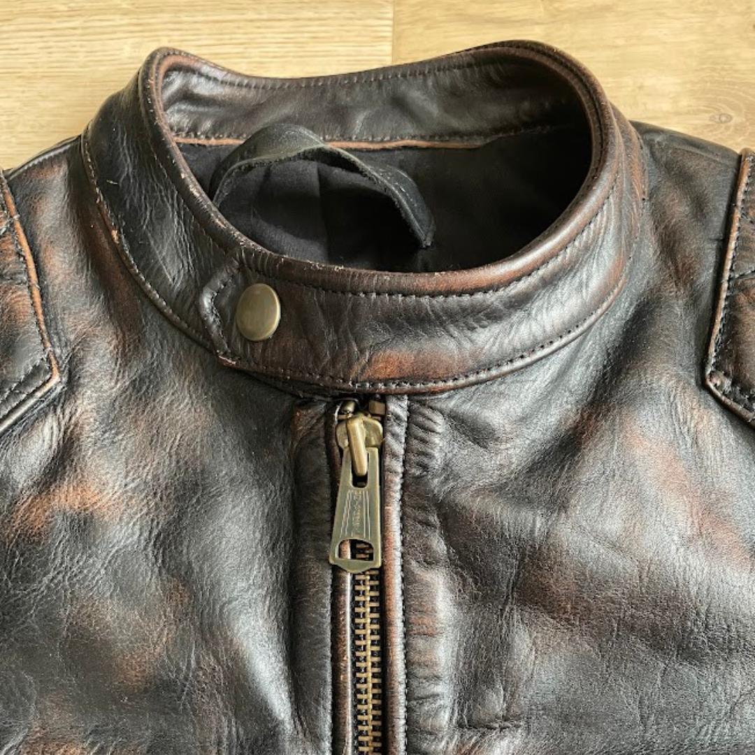 シングルライダース 牛革 本革 レザージャケット 黒 茶 Lサイズ 中国製 古着
