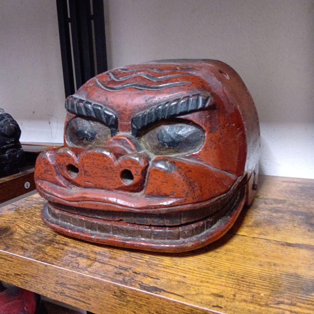 権現様 異様な獅子頭 江戸期 木彫 民間信仰 民俗資料 呪物 祭礼