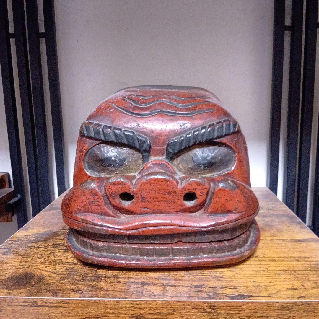 権現様 異様な獅子頭 江戸期 木彫 民間信仰 民俗資料 呪物 祭礼