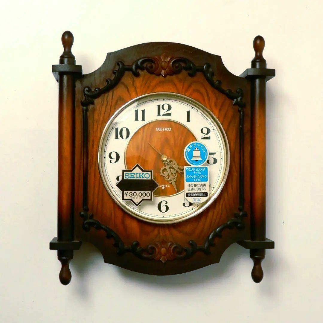 【良品】SEIKO 木製 アラーム式 壁掛け時計