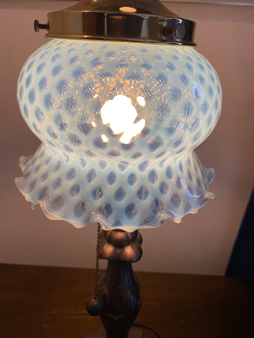 OLD FENTON 　ドット　ブルー　オパールセント ガラスシェード