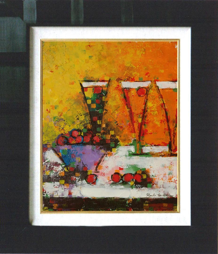 油絵 菅家令子絵 絵画インテリア額付(白) uF6-062804 ワインフルーツ