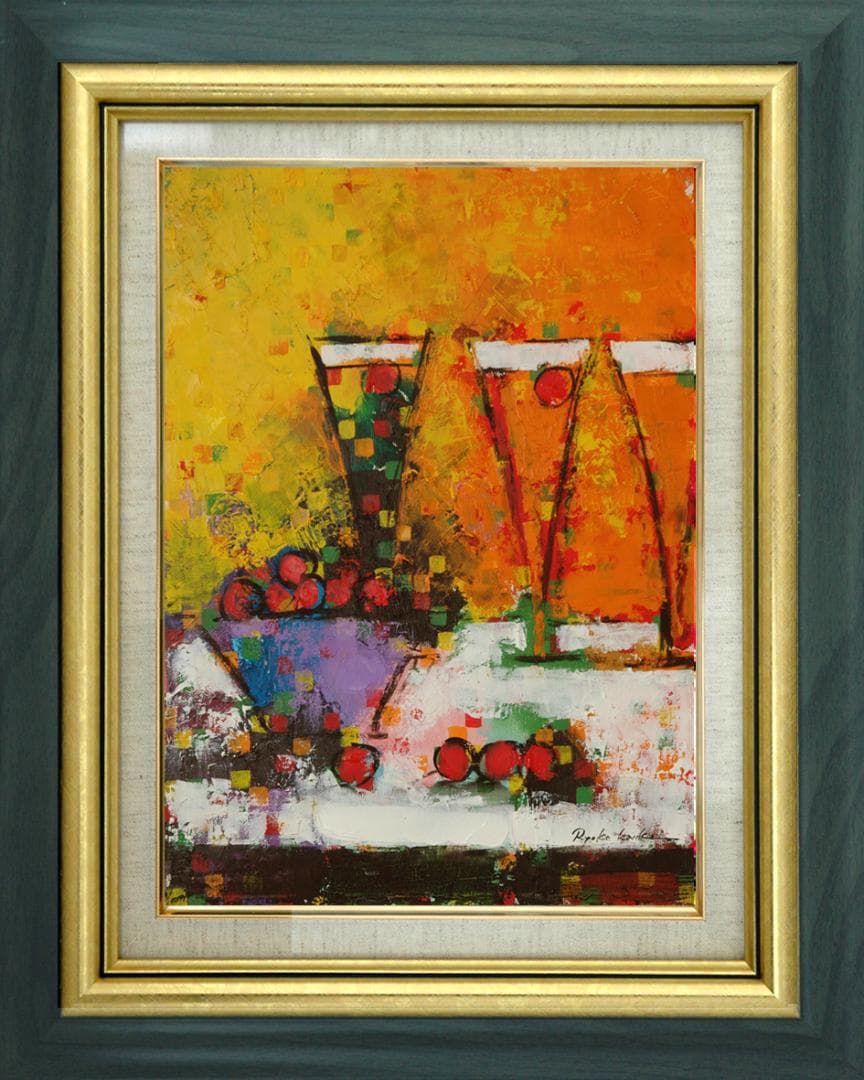 油絵 菅家令子絵 絵画インテリア額付(白) uF6-062804 ワインフルーツ