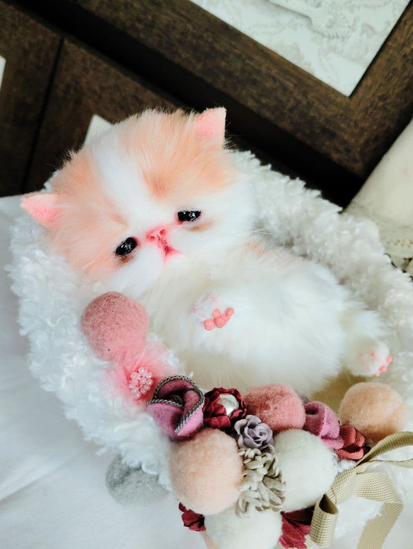 子猫きなこちゃん❤ころころぽっちゃり♡カゴセット♡アートドール♡ぬいぐるみ♡