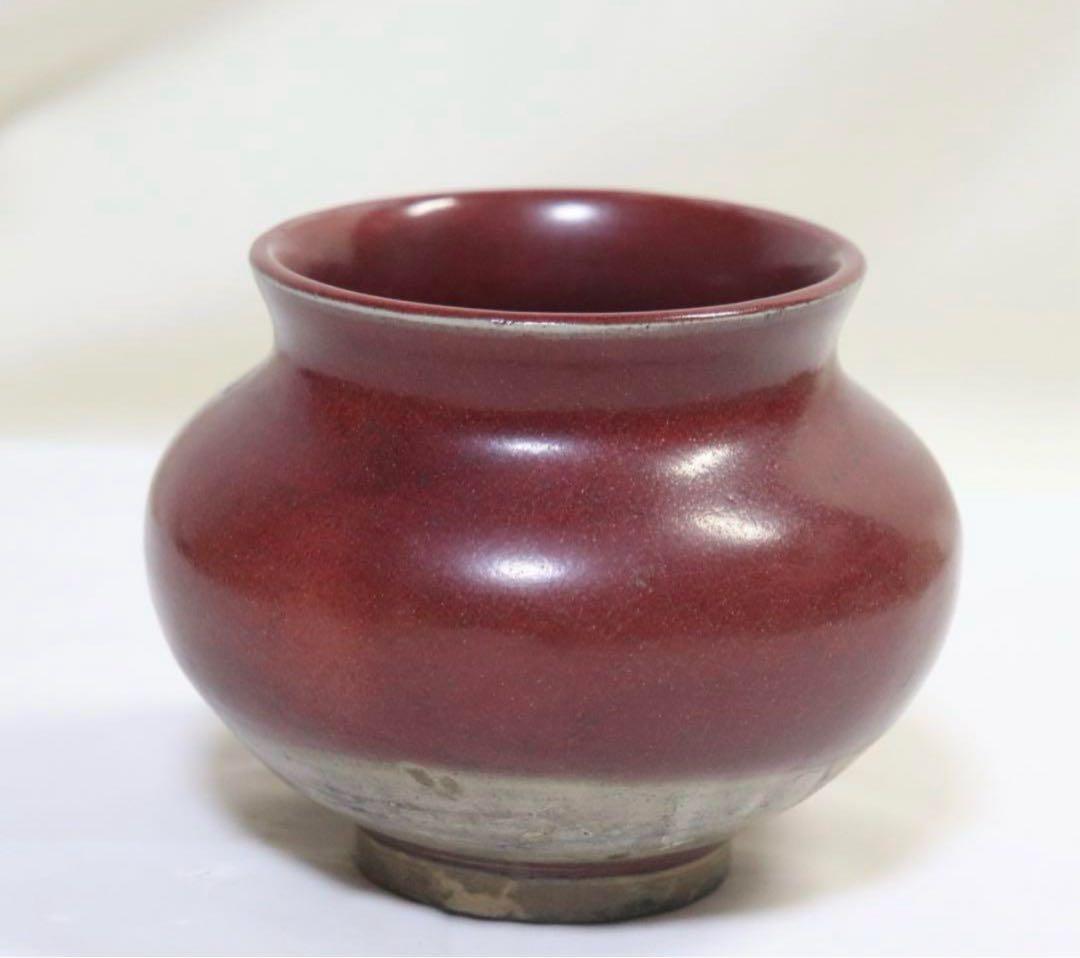 時代　紅釉小壺　辰砂釉
