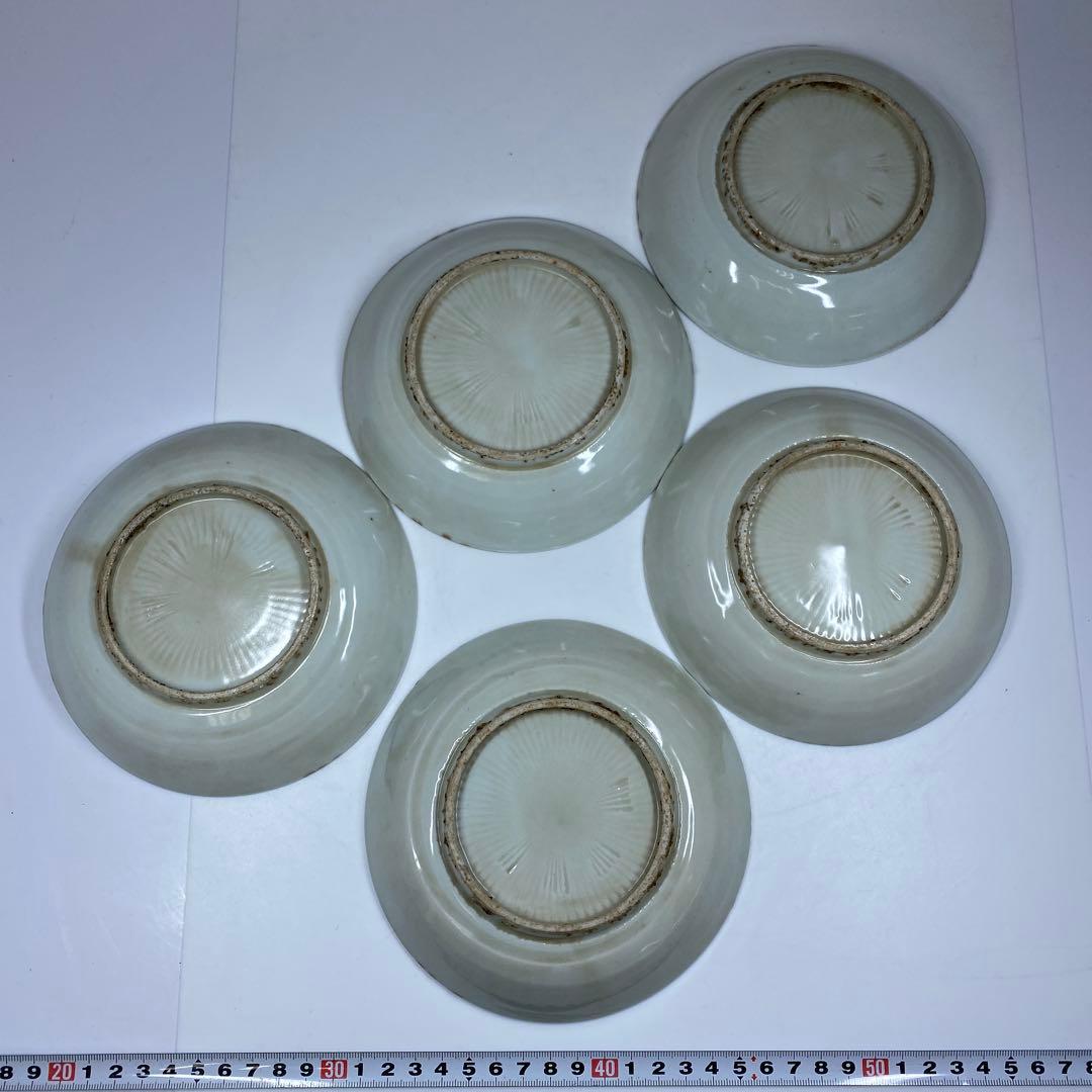 中国明時代　南京赤絵中皿5枚　木箱付　直径15㎝　東Y7-0210☆2Fトヒチサ