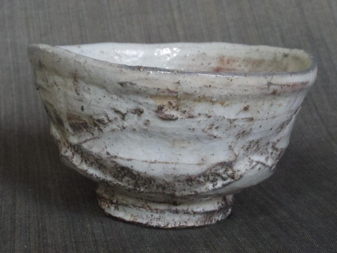 川上清美★《唐津彫》粉引茶碗★共箱・布・栞