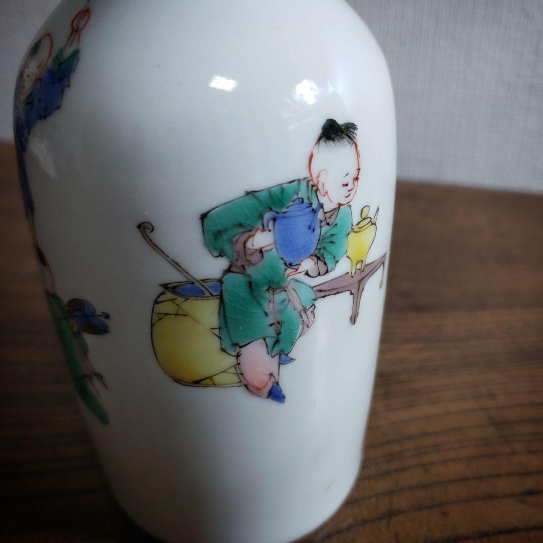 徳利　中国骨董　童　色絵　酒器　花器　一輪挿し　フラワーベース