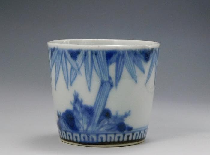 【美品】古伊万里 「竹に雀 蕎麦猪口」染付 江戸後期 送料込み【鳳凰堂】