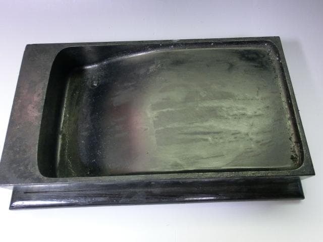 硯■説築博巌 大すずり 大振り 古い硯石 書道道具 木蓋 木箱入り 骨董品■