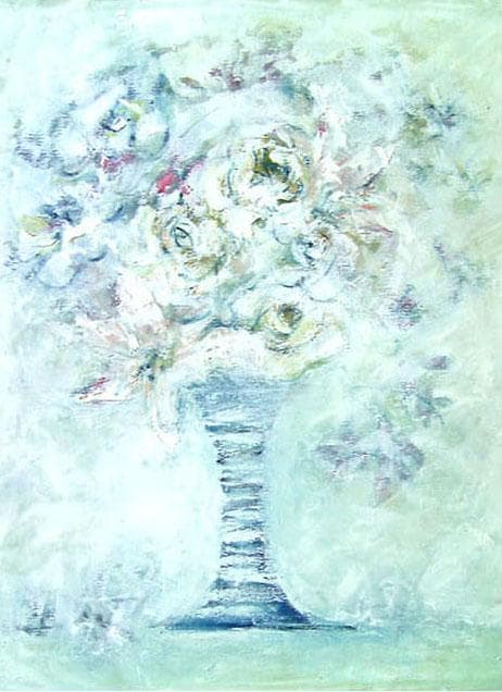 メルカリ 絵画　絵　額付き (銀）油絵　uF6-050403　花