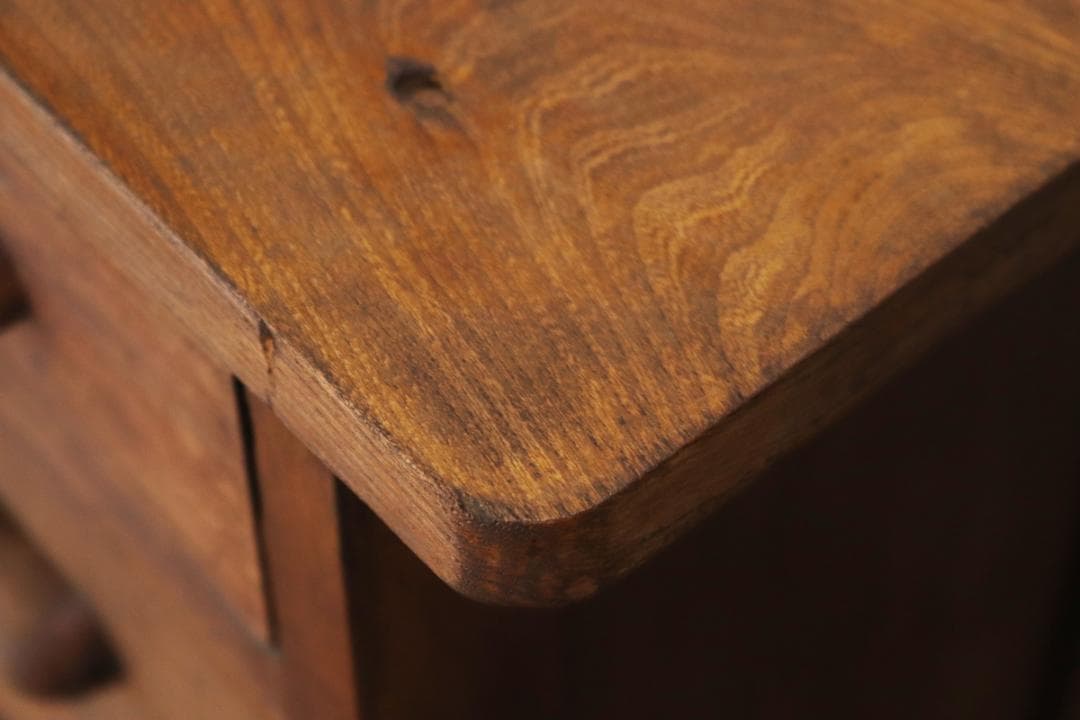 レトロ 片袖デスク 机 書斎 作業台 引き出し 抽斗 5杯 木製 古道具