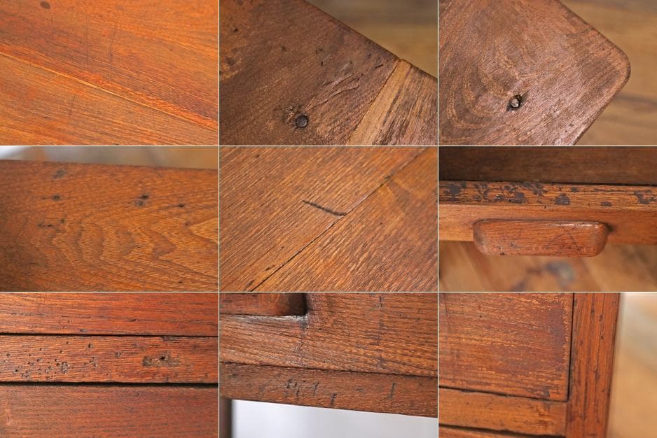 レトロ 片袖デスク 机 書斎 作業台 引き出し 抽斗 5杯 木製 古道具