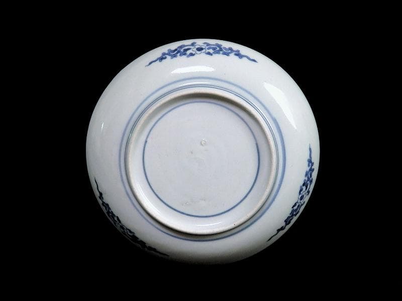 古伊万里　染付　型刷り印判　団龍紋に瓔珞紋の図　４寸半皿　D648AS-CBd