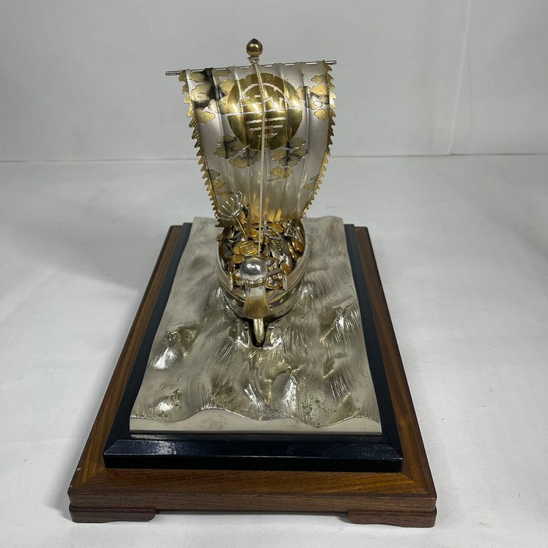 銀製 刻印 宝船 総重量 約2760g 置物 ガラスケース付