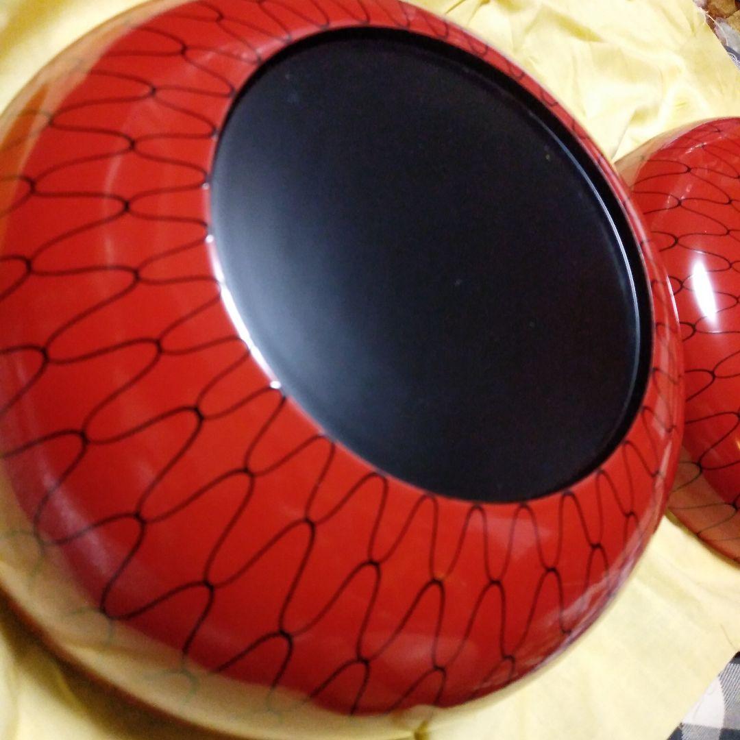 平安堂造　漆匠呉藤友乗作　朱塗黒あみ絵　食籠