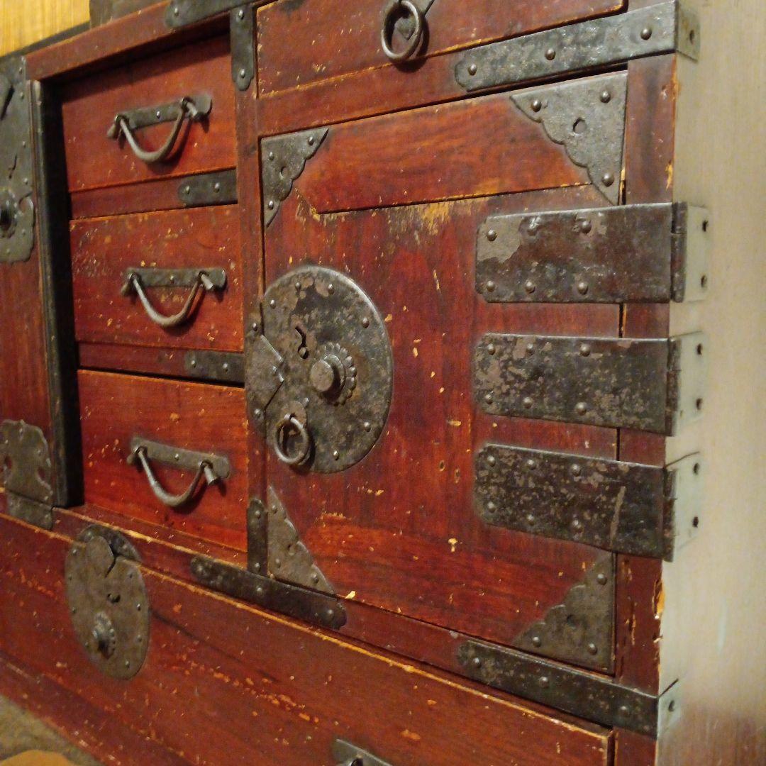 美しい棒箪笥 明治時代製 アンティーク 　キャビネット　和箪笥　船箪笥　水屋