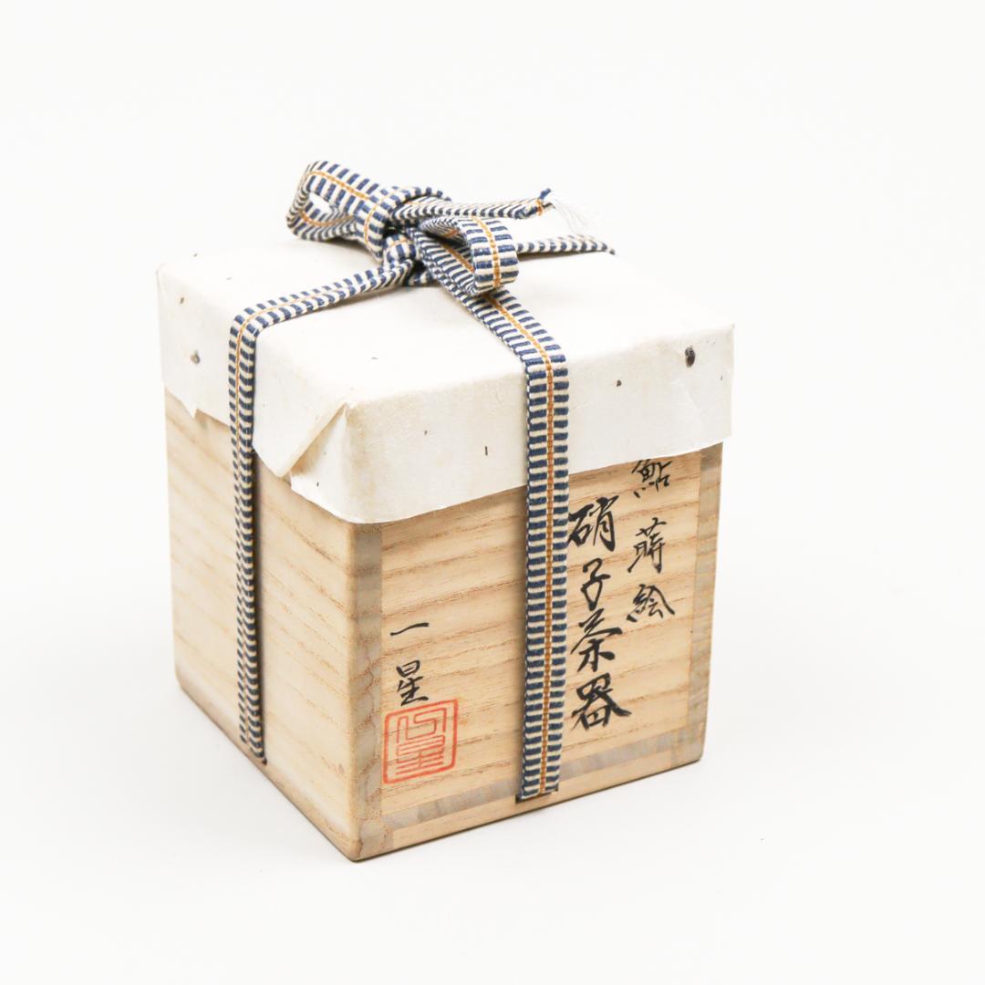 蓑輪一星 黒柿蓋 鮎蒔絵 硝子茶器 茶入れ 抹茶 共箱