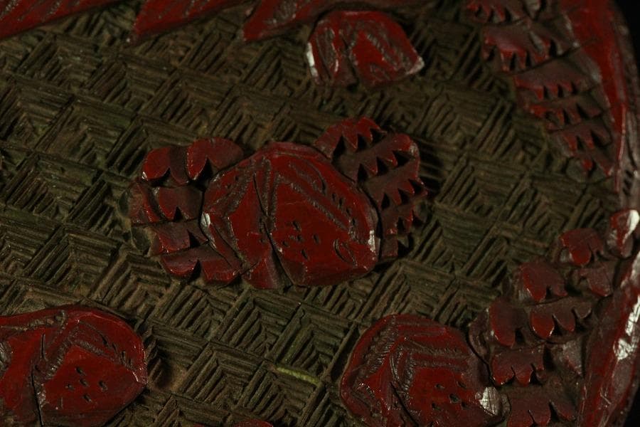 中国美術 堆朱 刻松下人物紋 香合(K-A833)