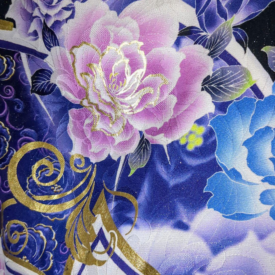 振袖セット 振袖フルセット 正絹振袖 駒刺繍 薔薇 銀通し 金銀系 黒紫青 66