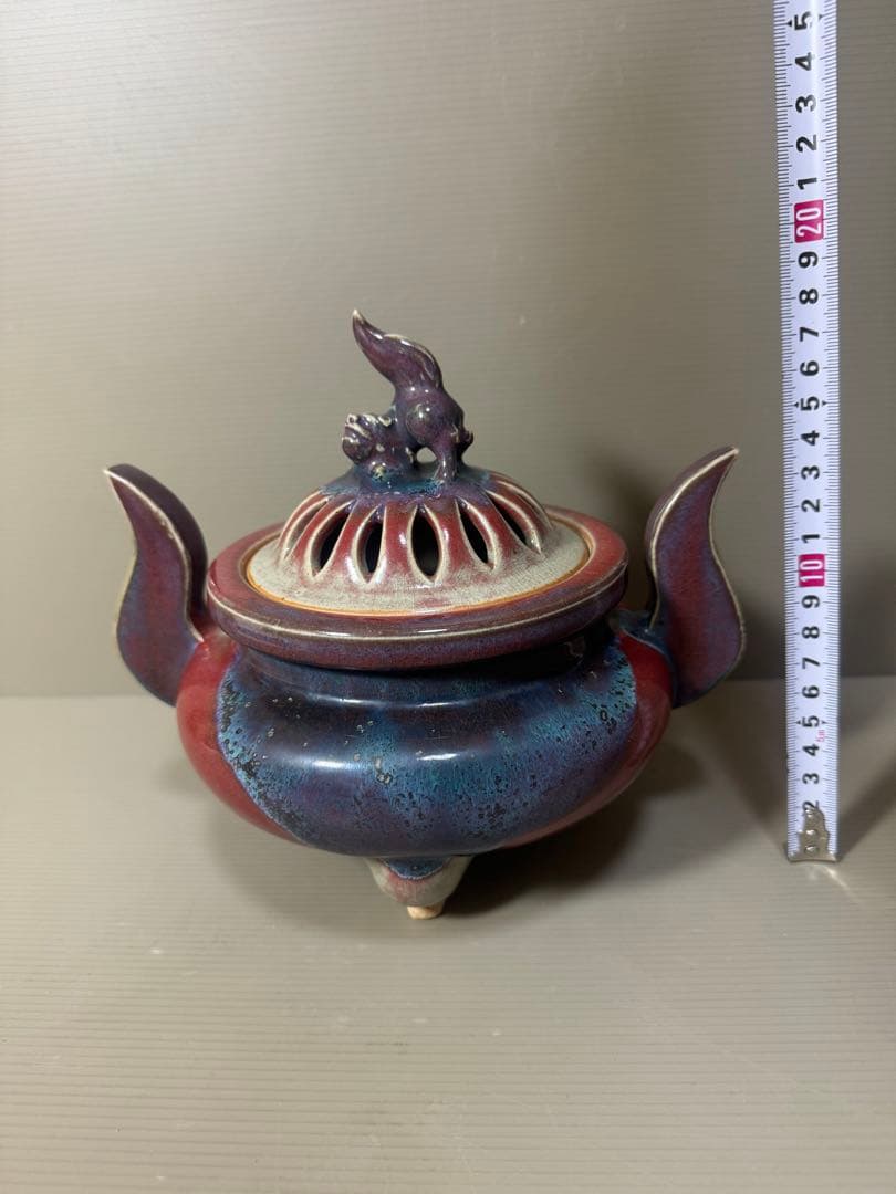 2183 香春焼 辰砂　獅子香炉