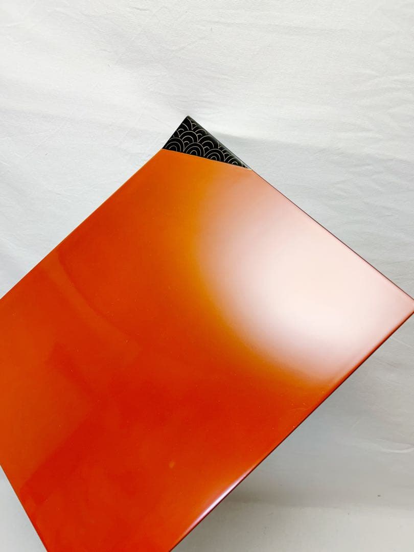 未使用 懐石道具 天然木製 輪島塗 朱塗 波蒔絵 折敷5客 栞 共箱