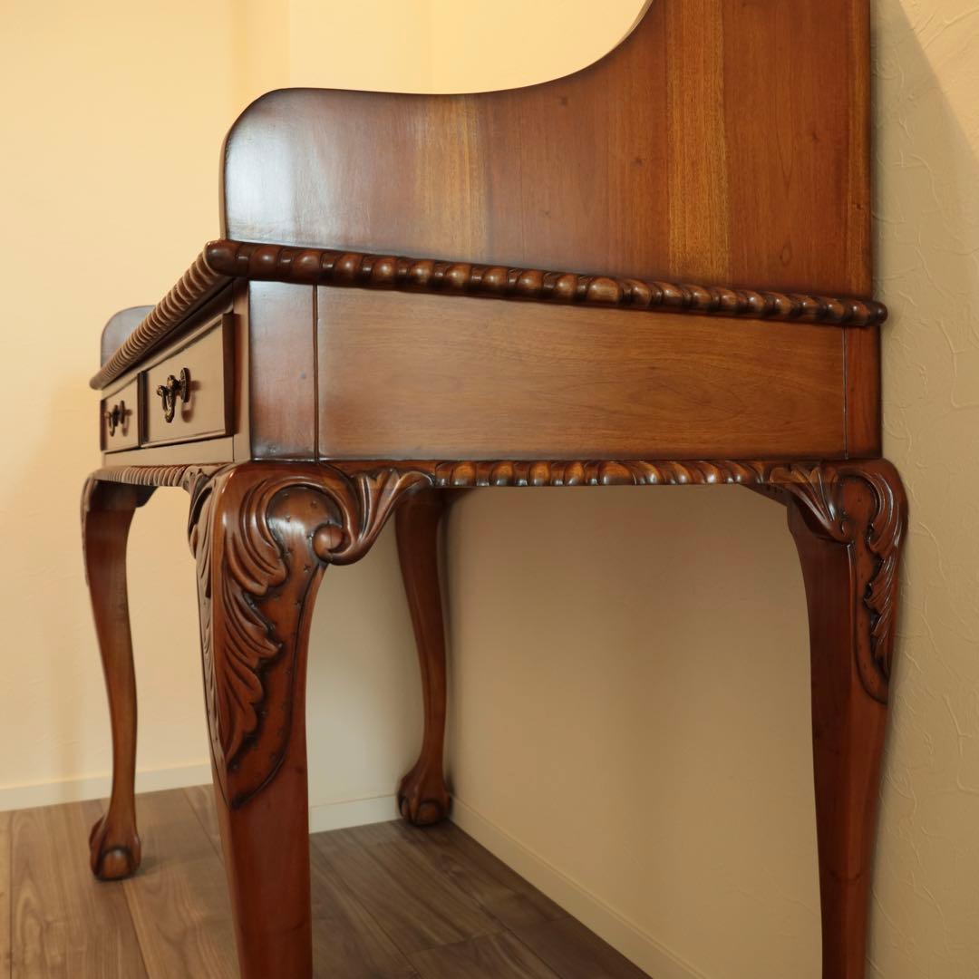 高級マホガニー家具 チッペンデール アンティークデスク 猫脚 書斎机 送料無料