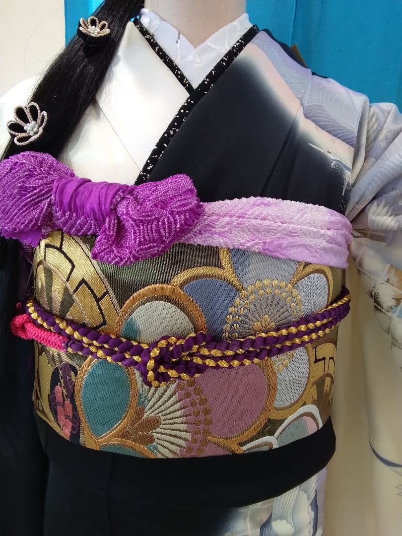 振袖フルセット、正絹古典柄成人式、重ね衿帯揚げ帯締め、西陣袋帯襦袢