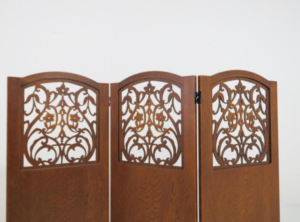 三越 ブルージュ■透かし挽きスクリーン■3連■パーテーション 衝立■オーク材