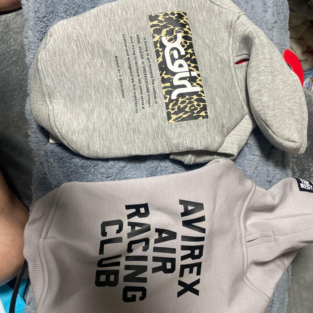 AVIREX、エックスガールグレー犬服 Mサイズフード付き