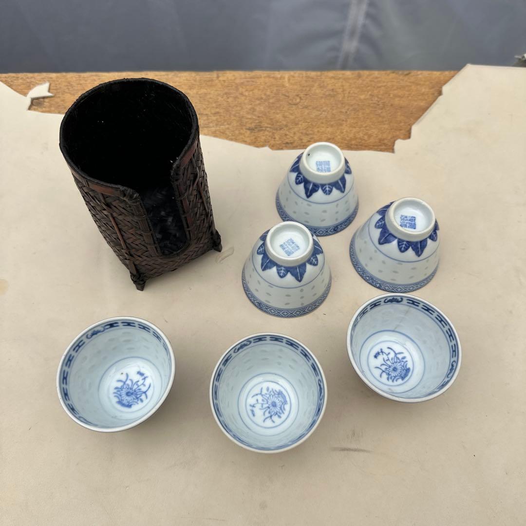 景徳鎮製大量まとめ　青花茶器セット ポット2点 湯呑19客 中国茶器 煎茶道具