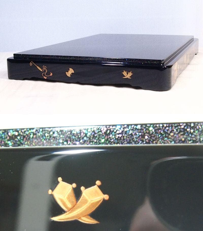 【高級・未使用】輪島塗 わじま慶塚 螺鈿/宝尽くし蒔絵 置物台 香炉台/飾り台