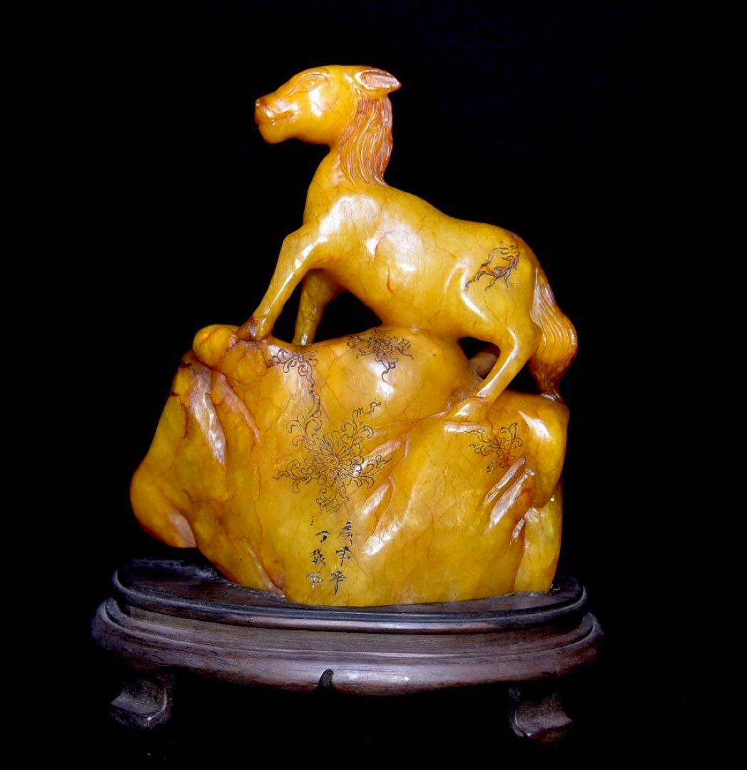 旧蔵寿山石 飾り物　篆刻家：丁敬 作　燈光凍田黄石