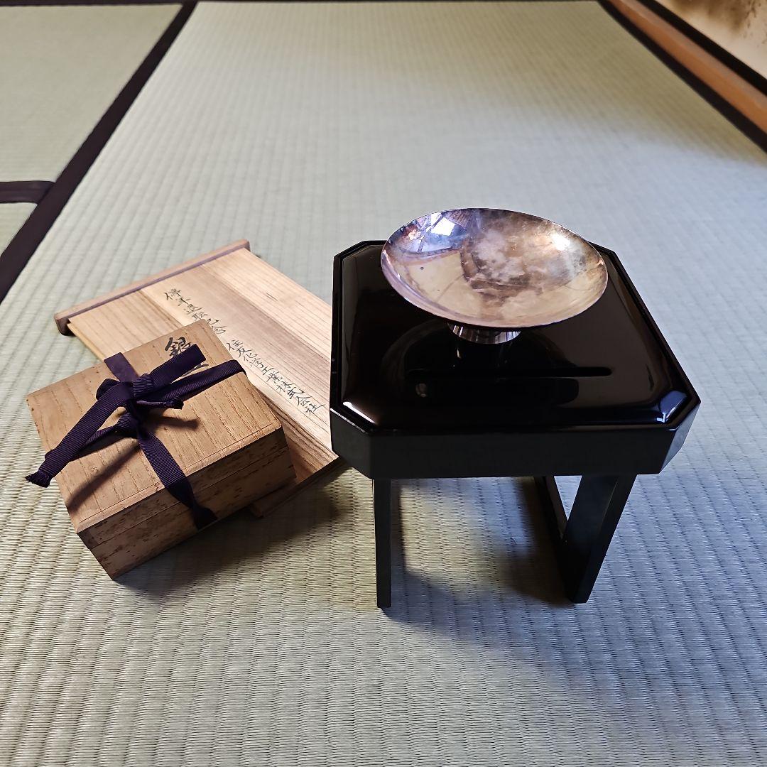 昭和レトロ/1970年代物】住友化学工業 銀杯 純銀 花月台揃 参拾五年勤続記念