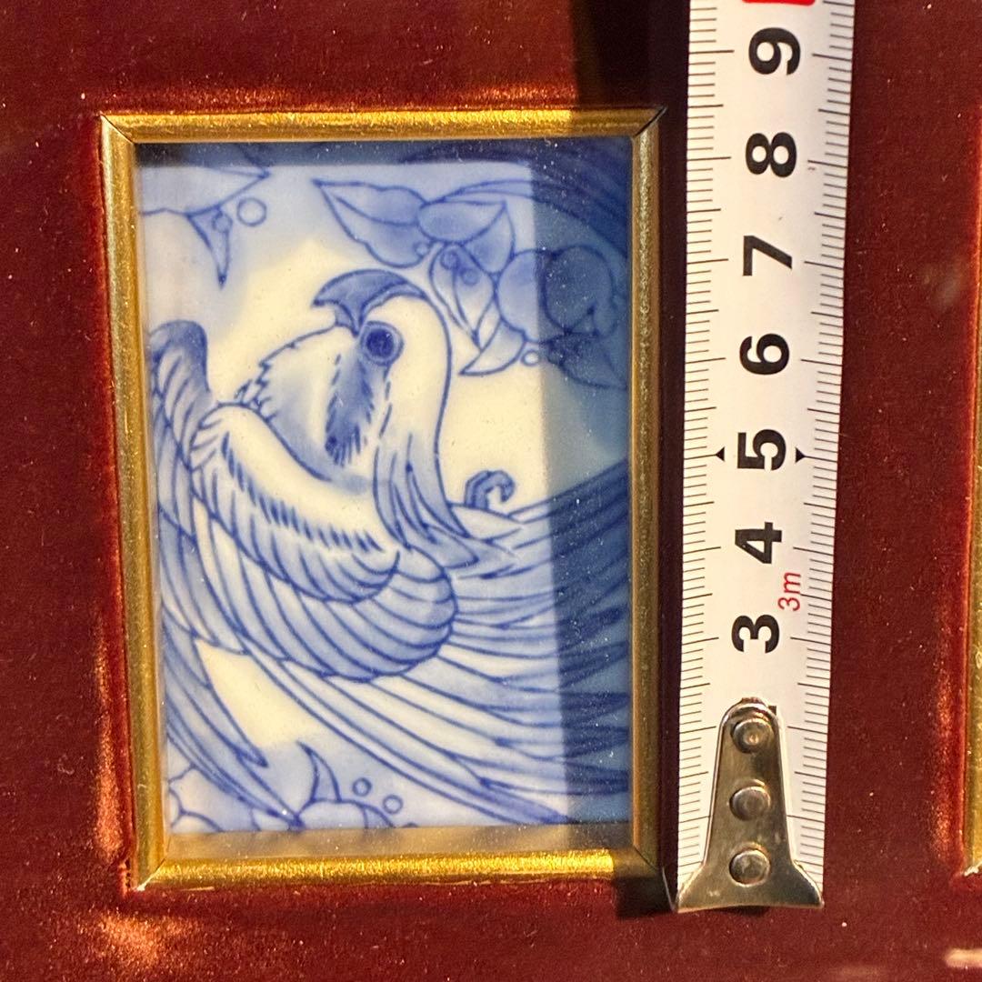 【深川製磁】染付花鳥図 川浪筍谷 深川製磁染付 陶額 額装 有田焼 陶板画