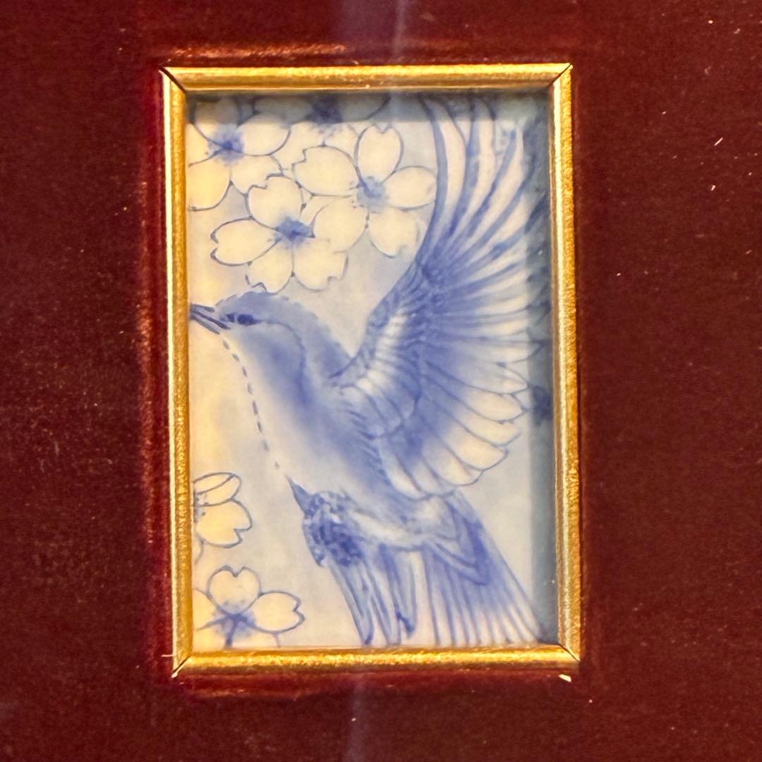 【深川製磁】染付花鳥図 川浪筍谷 深川製磁染付 陶額 額装 有田焼 陶板画