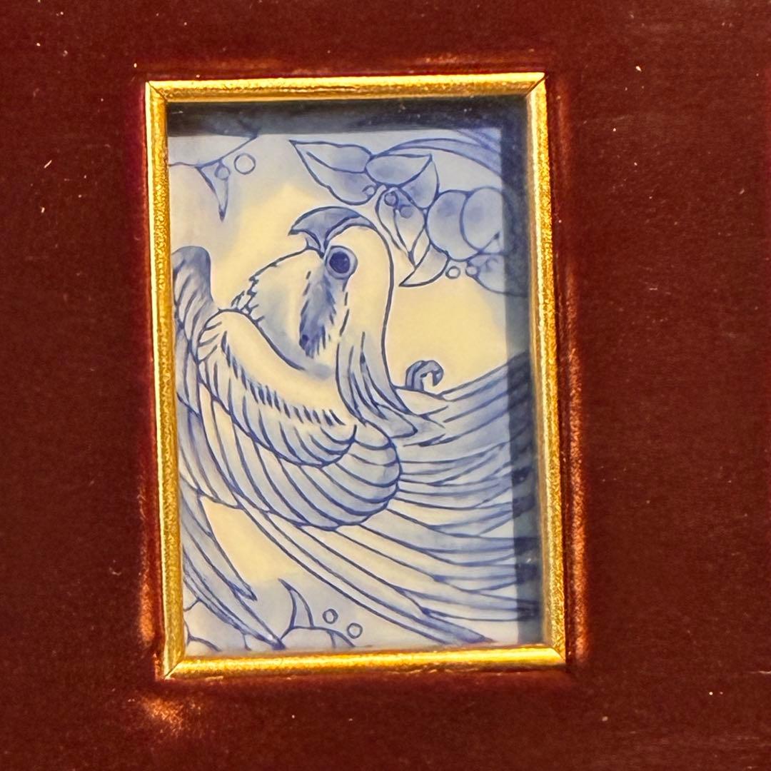 【深川製磁】染付花鳥図 川浪筍谷 深川製磁染付 陶額 額装 有田焼 陶板画