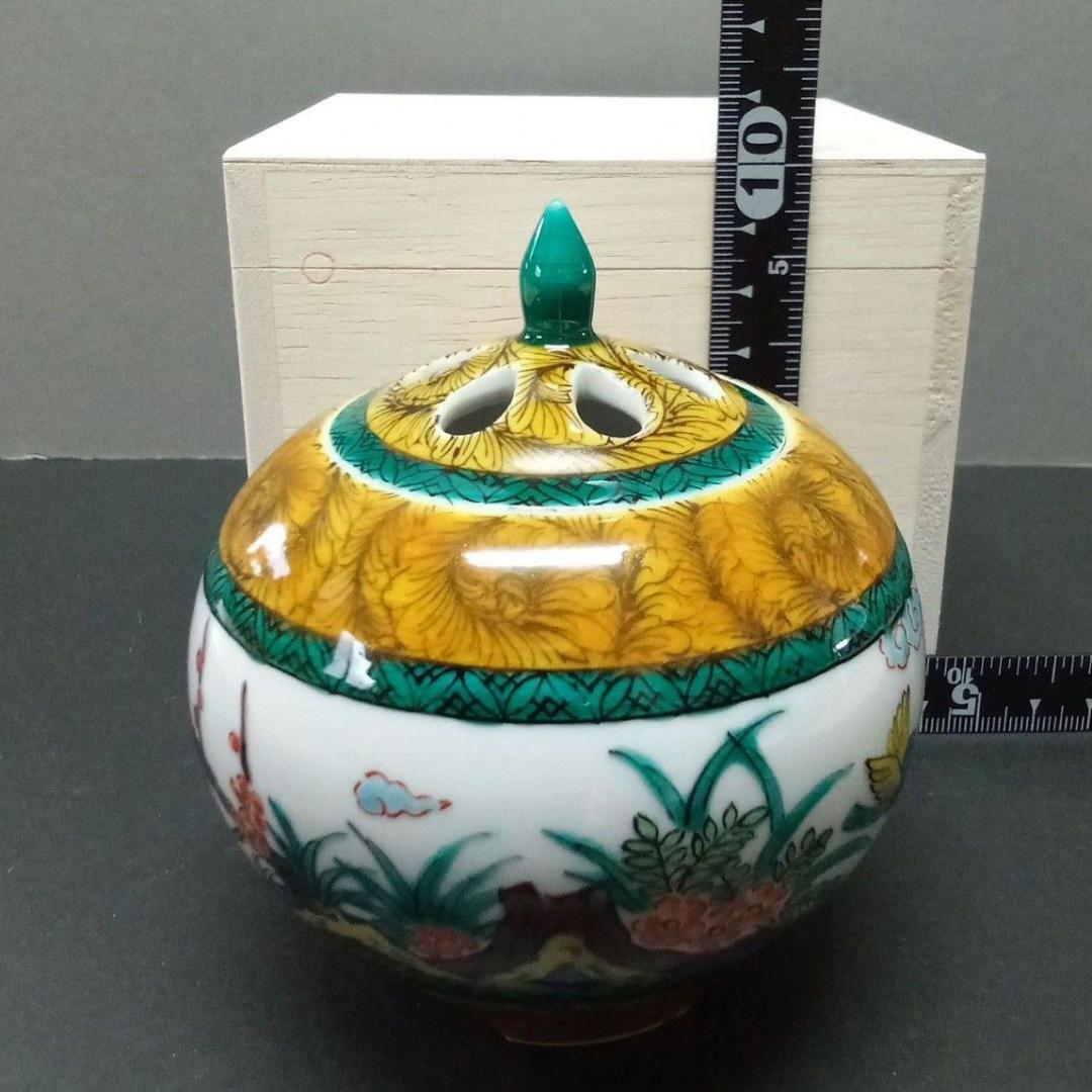 九谷焼 香炉 古九谷風花鳥 田中柚伎作 未使用