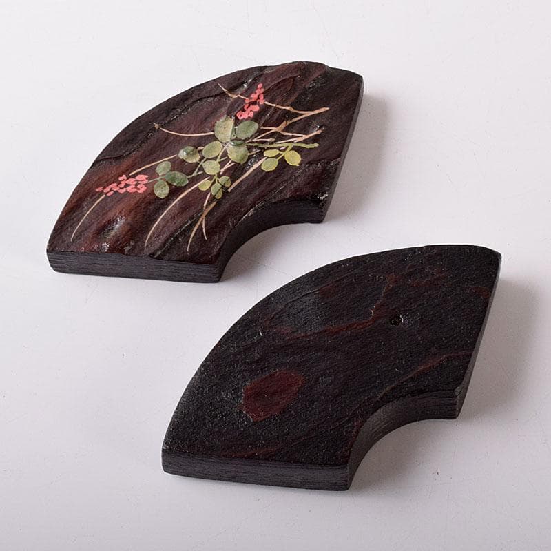 茶道具　塗師　高橋峯房作　秋草蒔絵　扇面型　香合　共箱　V　7778