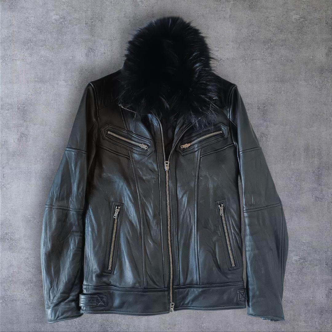 美品✦Jackrose ジャックローズ ファー付　ラクーン ライダース 黒