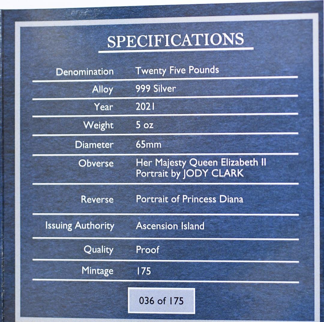 2021 アセンション島5オンス銀貨ダイアナ妃PCGS PR70DCAM FDI