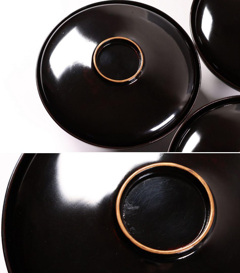 【CM353】時代蒔絵椀 竹に鶏金蒔絵 平椀三客 木製 /(検) 輪島塗加賀能登