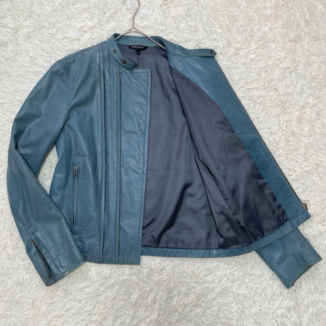 希少カラー✨DKNY 牛革レザージャケット　ライダース　シングル　ライトブルーL