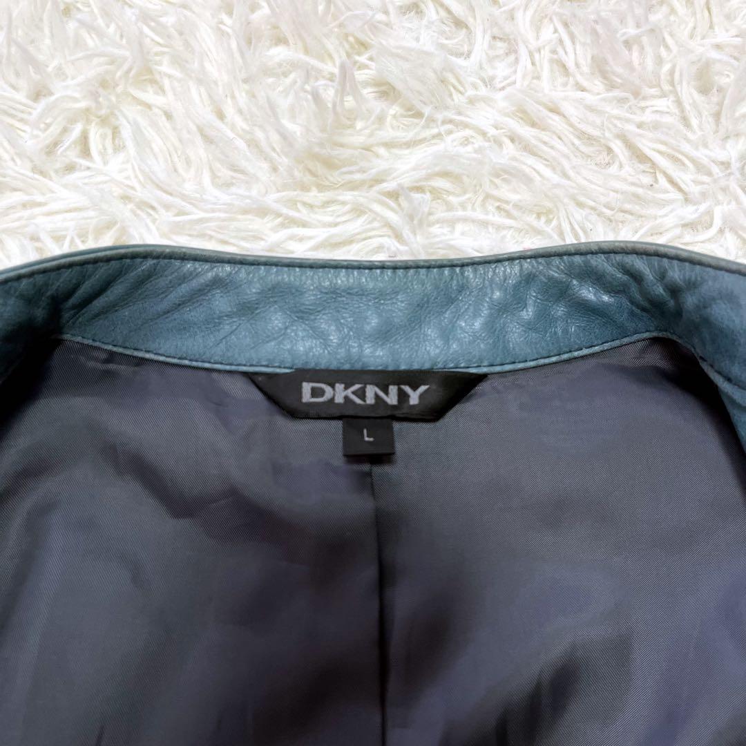 希少カラー✨DKNY 牛革レザージャケット　ライダース　シングル　ライトブルーL