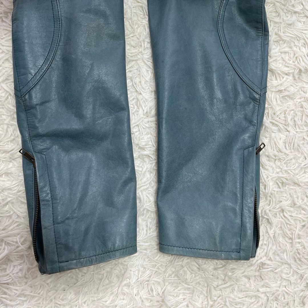 希少カラー✨DKNY 牛革レザージャケット　ライダース　シングル　ライトブルーL